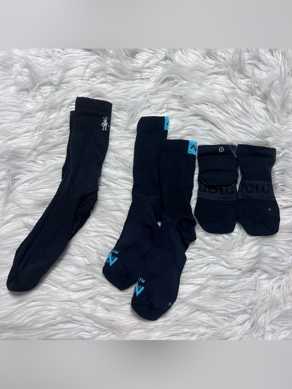 Smartwool Black Athletic Crew Socks with Light Blue Accents